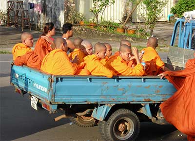 monks in a truck