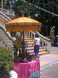 Wat Leu Khmer New Year in 2006.  Buddhist Temple in SihanoukVille, Cambodia.  Monks.